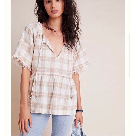 Anthropologie Tops - Anthropologie Pilcro The Bette Babydoll Short Sleeve Linen/Cotton Blend Blouse